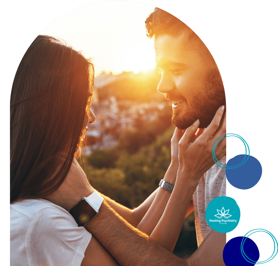 Couple in a tender moment with the sunset behind, embodying the healing journey with toxic relationship therapists in Altamonte Springs.