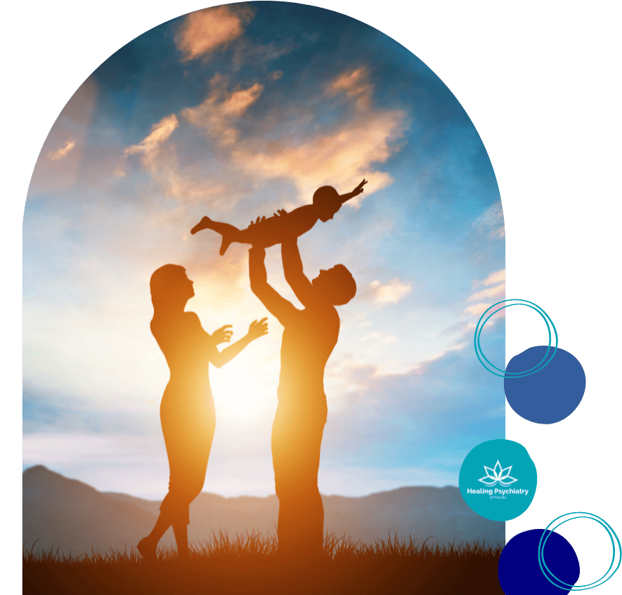 A child soars in their parent's arms against a vibrant sunset, embodying the hope offered by ADHD psychiatrists in Casselberry.